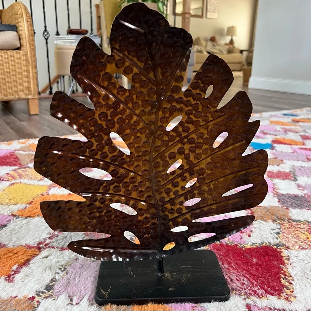 Vintage Bronze Brass Metal Monstera Leaf Decor Accent - Picture 6 of 6